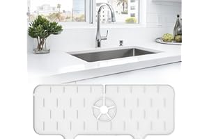 XILMARK Wasserhahn Wpritzschutz Abtropftablett Matte, Silikon Wasserhahn Matte Küche, Spritzschutz Silikon, Silikon Abtropfmatte Spüle Küche, Wasserhahn Spüle Spritzschutz, Absorbierende Matte, WEIß 1