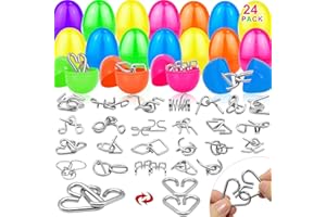 AFOXON 24 Pack Filled Easter Eggs with Metal Brain Teaser Puzzle Toys, Stress Relief Fidget Toys Brain Teaser Games for Kids Boys Girls Easter Basket Stuffers Fillers Gift