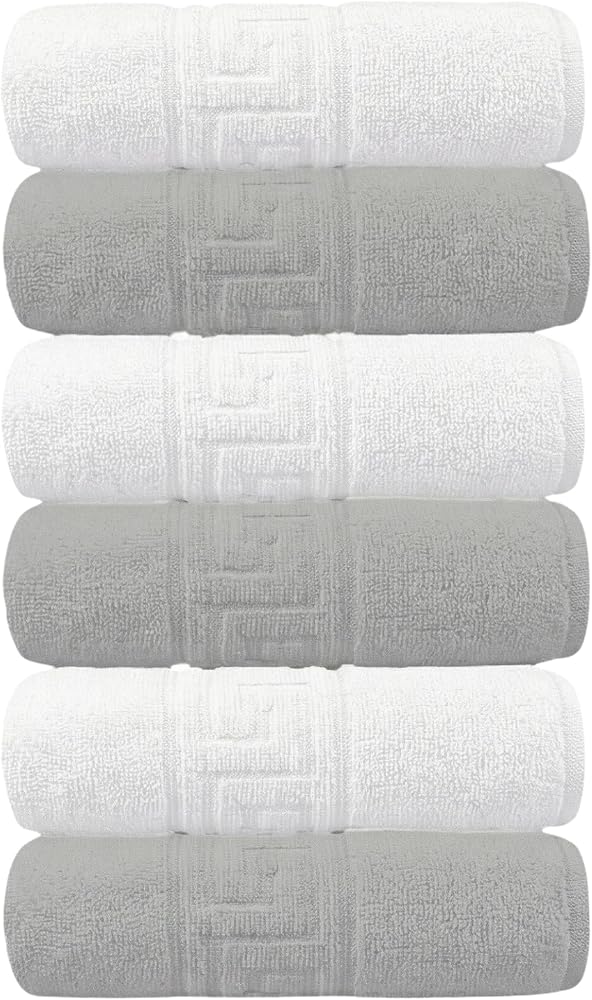 ANILSAN 6'lı El ve Yüz Havlusu Seti (50x90 cm) -%100 Pamuk, Yüksek Emici, Grek Desenli - Ev, Otel, Spa ve Banyo İçin Lüks Havlu Seti Günlük Kullanıma Uygun