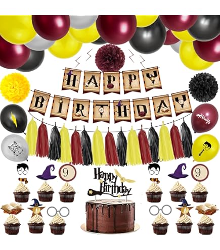 Decorazioni Compleanno Harry Potter - Set 16 Ospiti Con Stoviglie, Tovaglia, Palloncini E Torta A Tema Mago - Foto 7
