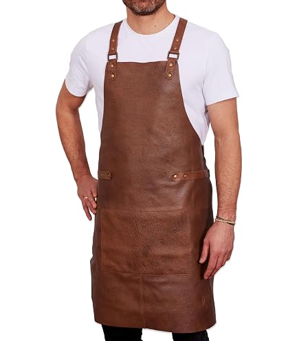 Angus Stoke Tablier Barbecue Cuir Véritable Archie Vert Foncé L-XL - Design Vintage Une Coupe