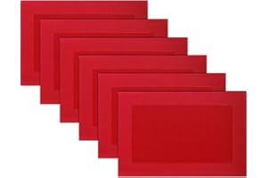 pigchcy Placemats Vinyl Twill Weave Heat-Resistant Table Mats Washable Kitchen Placemats for Dinig Table Set of 6 (45 x 30cm, Red)