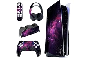 playvital Purple Nebula Full Set Skin Decal for ps5 Console Disc Edition, Sticker Vinyl Decal Cover for ps5 Controller & Charging Station & Headset & Media Remote