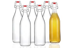 NBBENG Swing Top Glass Bottles With Lids, 6pc 500ml Clear Glass Beer Bottles For Beverages, Oil, Vinegar, Beer, Water, Soda, Second Fermentation