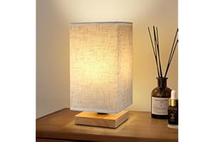 YIFEID Bedside Lamp, Small Table Lamp with Square Fabric Linen Shade Minimalist Lamp for Bedroom Warm Light Bed Lamp Desk Lamps for Kids Room, Living Room, Dorm, Office, On-Off Switch (LED Bulb Included)