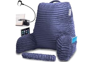 Homie Poduszka na łóżko do czytania klasy premium, ze światłem do czytania i podparciem nadgarstka, ma podłokietniki, wałek pod kark i podparcie pleców do leniuchowania, czytania