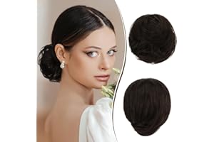 RUWISS Fino Moños Postizos, Largo Adelgazamiento Recto Tousled Updo Bun Real Pelo Humano, Elegante Piezas de Pelo, Scrunchie Extensión para Mujeres Niñas 25g