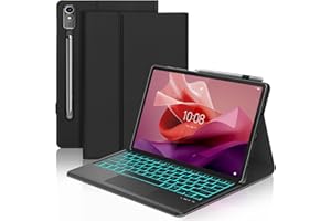 JADEMALL Funda Teclado con Trackpad para Lenovo Tab P12 12.7", Español Ñ Teclado Bluetooth Desmontable con Retroiluminación de 7 Colores y Funda Protectora para Tablet Lenovo Tab P12 2023 12.7 Pulgadas, Negro