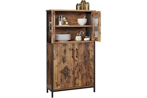 ‎VASAGLE VASAGLE Badezimmerschrank, Sideboard, Küchenschrank, verstellbare Ablage, Stahlgestell, 30 x 60 x 108 cm, Industriestil, vintagebraun-schwarz LSC260B01