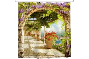 goodbath Garden Shower Curtain, Leaves Flowers Floral Anti Mould Waterproof Bath Curtains for Bathroom Bathtub, 180 x 180 cm