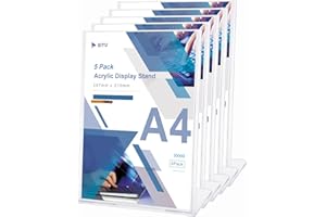 Srvnpioy A4 Soportes de Acrílico para Menú (5 Unidades), Forma de L, Titular de Menú Póster, Metacrilato A4 Menú Soporte, Soporte de Sobremesa A4 Expositor Presentación a Dos Caras