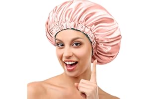 mikimini Large Satin Bonnet for Women and Men, Double Layer Hair Bonnet for Sleeping, Black Soft Hair Wrap with Adjustable Elastic Band for Long Curly Hair