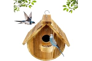 Byfoyif Casetta per Cccellini da Esterno, Casetta per Uccelli Sospesa, Casetta Nido Mangiatoia per Uccellini in Legno Naturale, Nido Uccello da Appendere, Ingresso 4 cm, per Piccole e Medie Uccelli