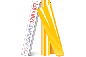 HTVDIY Heat Transfer Vinyl Roll - 12In x 8Ft Yellow HTV Vinyl for T-Shirts,Yellow Iron on Vinyl Roll -Easy to Cut Permanent Vinyl for Bag,HTV Vinyl Bundles DIY on Fabric,Clothing