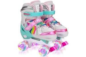 SUMEBER Sumber Patines para Niñas y Niños: Patines de Doble Tamaño Ajustables, Patines en Línea con 8 Ruedas Iluminadas, Protección Completa para Juegos de Interior y Exterior