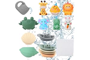 BITOYO Juguetes Baño Bebe, 16 Pcs Juguetes Bañera para Bebe Niños con Taza de Baño, Barcos Apilados y Jungla Animales, Juguetes para Baño Juego de Ducha Juegos de Agua Juguetes Piscina Juguetes Playa