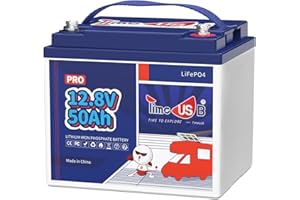 Timeusb Batterie LiFePO4 pour Camping-Car 12V 50Ah Pro, 15000+ Cycles Batterie au Lithium à Cycle Profond,Cellule de Batterie Classe A,BMS 50A pour Solaire Détecteur de Poisson Bateau Maison Scooter