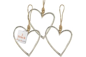 ‎MARZOON Marzoon 3 x Metal Hearts, Each Approx. 13 x 11 cm, Silver Decorative Hearts for Hanging, Heart Pendant for Windows, Table Decoration, Vintage Decoration for Gifts, Mini Decoration, Small Gift