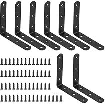 Kit 16 Staffe Angolari Nere In Acciaio Inox – L E Piatte, Per Mensole, Mobili E Riparazioni, 50x50x2mm