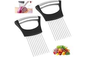 TDUNSYA 2PCS Forchetta per Cipolle, Supporto per Cipolle, Porta Fette di Cipolla in Acciaio Inox, Utensile per Affettare Carne, Adatto per Tagliare Carne, Verdura, Frutta