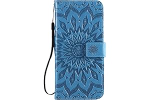 Thoankj Samsung Galaxy A32 5G Case, Shockproof PU Leather Flip Notebook Wallet Cover Embossed Sunflower with Magnetic Stand Folio Soft TPU Bumper Shockproof Protective Case for Samsung A32 5G Blue