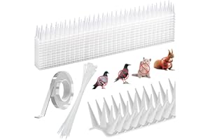 MINSHUXI Odstraszacz ptaków z tworzywa sztucznego, 5 m, kolce na gołębie, kolce z 24 opaskami kablowymi, taśma klejąca dla kotów, ptaków, wiewiórek, kun, ochrona przed zwierzętami, dachem, balkonem