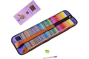 ARZASGO 50 Colouring Pencil Set, Artist Coloured Pencils for Adult Colouring Books, Artist Sketch, Premier Drawing Pencils with Canvas Roll-up Pouch Bag and Pencil Sharpener