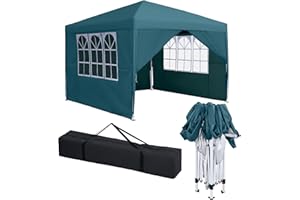 XINZI Pawilon składany 3 x 3 m z wodoszczelnym dachem, stabilny, odporny na warunki zimowe, 2,4-2,6 m, z regulacją wysokości, składany namiot imprezowy, ochrona przed promieniowaniem UV 50+, namiot