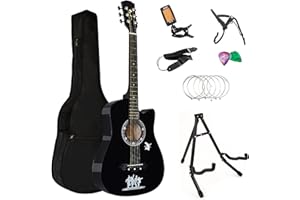 Crystals 38” Classical Acoustic Guitar, Full Size 4/4 with Accessories - Guitar Stand, Plectrums, Tuner, Bag & Strap (Black)