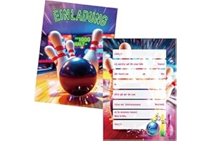 sinirttou 12 Stück Einladungskarten, Bowlingball Geburtstagseinladungen, Einladungkarten Party Geburtstag, Partyeinladung Geburtstag für Jungen und Mädchen