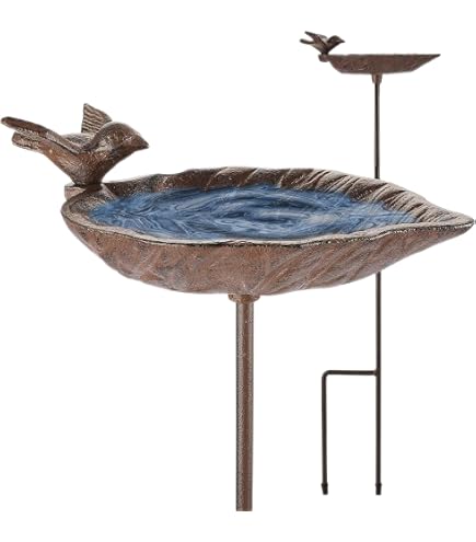 Vogeltränke Mit Sockel Für Den Garten – 27,9 Cm Durchmesser, Aus Metall, Inkl. Futterspender, 95 Cm Hoch