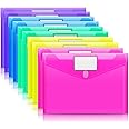 Sooez 10 Pack Plastic Envelopes Poly Envelopes, Clear Document Holder Folders File Folders US Letter A4 Size File Envelopes with Label Pocket, Assorted Color