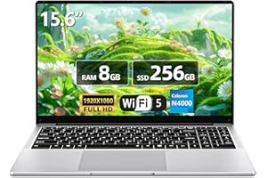TUNHAIL PC Portatile da 15,6 pollici, Computer portatile Celeron N4000, laptop 8GB RAM 256GB SSD, notebook Full HD 1920 x 1080, apertura e chiusura a 180 gradi, WiFi 5, Mini HDMI, TF Card Slot, USB3.0, BT4.2
