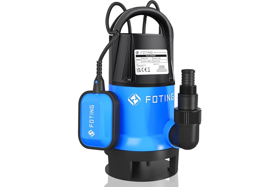 FOTING 900W Submersible Water Pump for Dirty/Clean Water, 14000 L/H Electric Sump Pump with Float Switch, Portable Water Pump to Empty Pool, Drainage Pump for Garden Pond, Pools, Hot Tub, Ditches