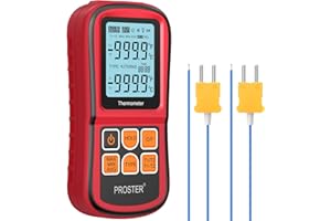 Proster -200~1372˚C Termometro Digitale a Doppio Canale con Due Termocoppie di Tipo K LCD Retroilluminato Rilevamento Differenza Temperatura Batterie Incluse per Termocoppia K/J/T/E/R/S/N