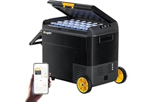 BougeRV CRS Nevera Compresor Portátil 60L con Asa y Ruedas Nevera Coche 12V 24V 220V APP Control Cesta Integrada Congelador o Refrigerador Resistente al Agua IPX4 Camping Viaje Barco Camión -20°C