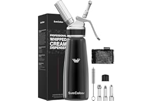 SimCoker Whipped Cream Dispenser, Aluminum Cream Whipper 500mL, Homemade Whipping Cream Maker, N2O Chargers Not Included,Dishwasher Safe,Black