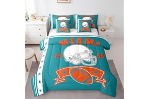 EROSEBRIDAL Miami Bettdecken-Set für Sportfans, Motiv: American Football Team, Delfin-Bettwäsche-Set für Sportfans, 1 Bettdecke, 1 Bettlaken, 1 Spannbetttuch, 2 Kissenbezüge, 2 Kissenbezüge (Miami)