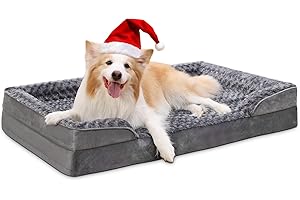KSIIA Orthopedic Dog Beds Large, Memory Foam Dog Sofa Bed with Removable Cover and Non-Slip Bottom, Washable Pet Cushion with C-Shape Bolster, Pet Pillow with Waterproof Linner, 91x68x16cm Grey