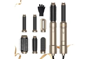 Hairtyler 6 in 1 Atopskins Airstyler Hair Dryer Brush Set,with Auto Curling Wands,200 Millions Negative Ionic Hair Blow Dryer Brush Set with Curl Straighten, Volumise, Smooth, Styling Tools, Gold