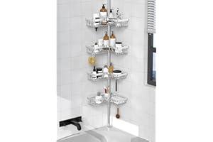 Kegii Telescopico Mensola Doccia - Mensola Bagno Angolare Porta Shampoo Doccia Argento Portaoggetti Doccia Acciaio Inox