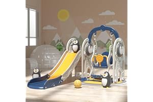 CHIIRAKU Kinderrutsche Kombination aus Innenrutsche und Schaukel mit Basketballkorb - Ab 2 Jahren, bis 70 kg - Ideales Kinder-Geschenk 190CM (Blau)