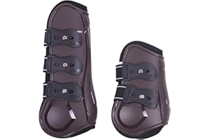 QHP B.V. QHP Gamaschen/Streichkappen-Set Champion mit Elast. Schnellverschlüssen, Airflow-Neoprenfutter (Warmblut, Braun)