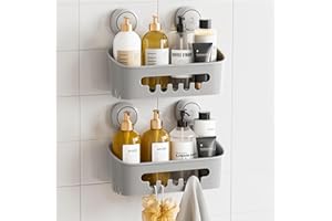 TAILI Shower Caddy Suction Cup 2 Pack Heavy Duty Bathroom Shower Organizer Removable Shelves for Inside Shampoo Wall Mounted Plastic Storage for Bathroom Accessories, Grey