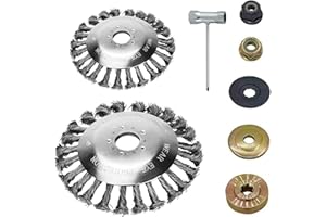 Durimi 6 + 8 Inch Wire Brush with Rotating Blade for Brush Cutters and Lawnmowers - Universal Use with St*HL, Weed Cutter, Moss Brush, Paving Stone Grout Cleaners