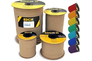 EdcX Paracorde en Nylon 4 mm 550 30, 50, 100, 300m (100-1000 Pieds) - Type III, Corde 100% Nylon, Corde à 7 brins, Corde en Nylon 4 mm dans des Couleurs Unies