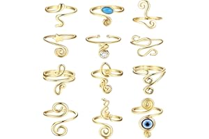 JeryWe 12 Stück Offenen Zehenringe für Frauen Mädchen Verstellbare Gelenk Finger Ringe CZ Evil Eye Stern Knuckle Ring Set Hypoallergen Strand Fußschmuck Geschenke Gold Silber