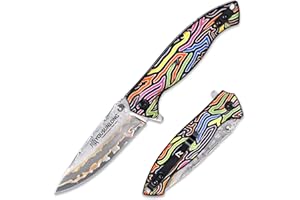 YOUSUNLONG Coltello tascabile pieghevole da campeggio EDC - Lama in acciaio damasco CuMai - Rivestimento in G10 multicolore