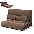 COSTWAY Double Folding Sofa Bed, 6-Position Adjustable Lounger Sleeper Seat Chair with 2 Pillows, Home Office Convertible Floor Lazy Sofa Bed for Living Room Bedroom (Coffee)