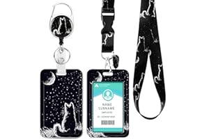 DUOUPA Porta Tarjetas Identificativas, Lanyard con ID Card Badges, Porta Tarjetas con llavero extensible para mujeres, profesores, enfermeras, doctor, estudiante（Moon CAT）
